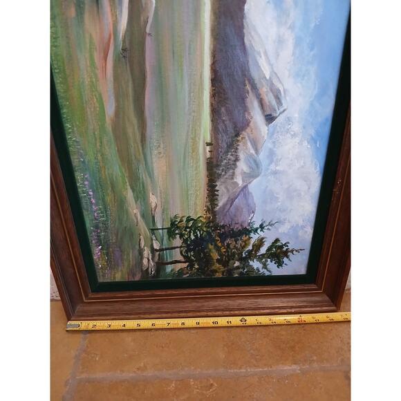 1940s Mountain Meadow Landscape Painting Original by Mitton Large Nature For Sale - Image 12 of 16