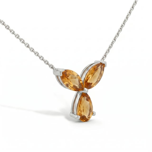 Citrine Floral Handmade Necklace, November Birthstone Minimalist Necklace For Sale - Image 4 of 4