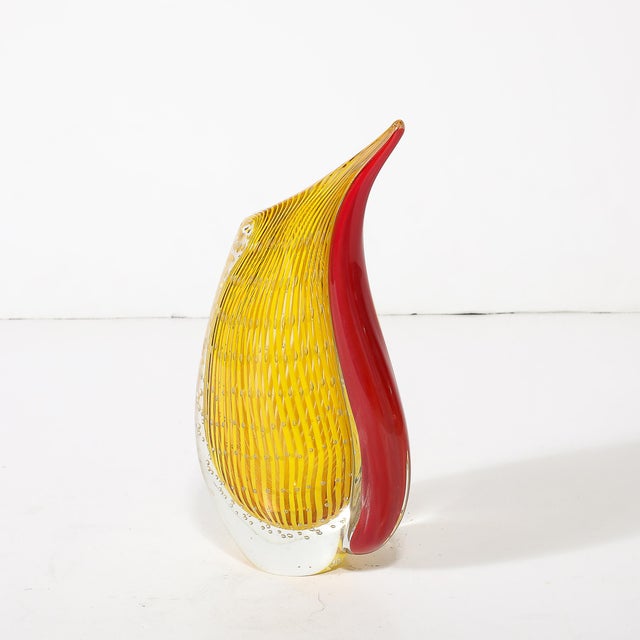 Mid-Century Modernist Hand-Blown Teardrop Form Glass Vase in Yellow and Scarlet For Sale - Image 12 of 12
