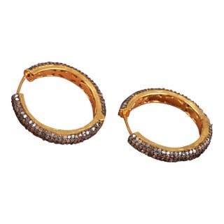 925 Sterling Silver Pave Diamond Hoop Earring for Her Beautiful Anniversary Gift, A Pair For Sale