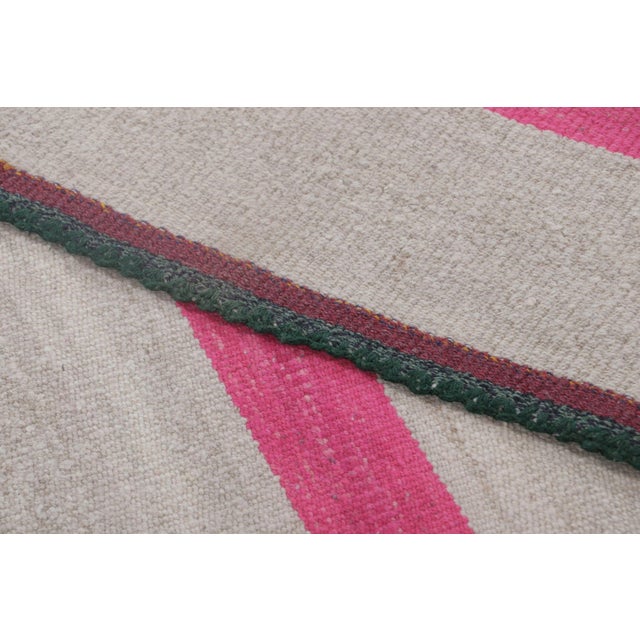 Textile Vintage Frazada Kilim in Fuschia and Mauve Striped Pattern - Rug & Kilim For Sale - Image 7 of 7