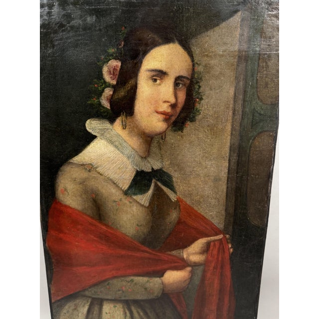 Italian School Artist, Portrait of a Young Woman, 1850, Oil Painting on Canvas For Sale - Image 8 of 11