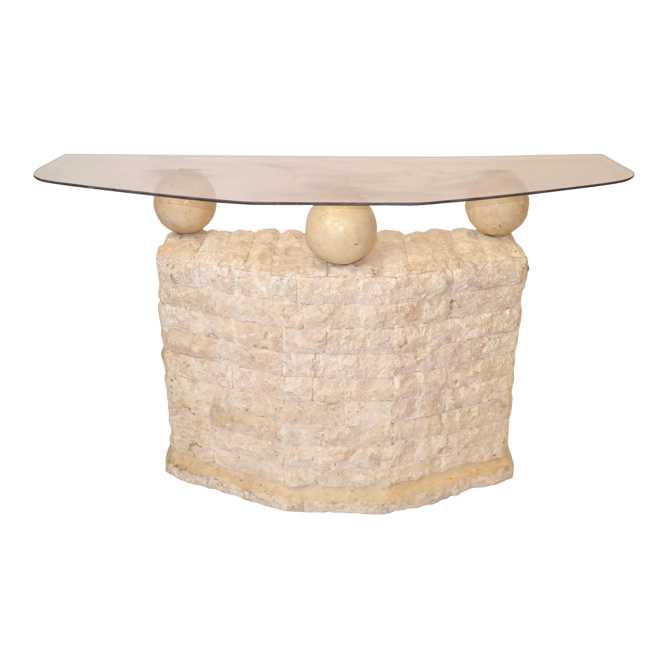 1980s Maitland Smith Style Hand Carved Mactan Stone Console