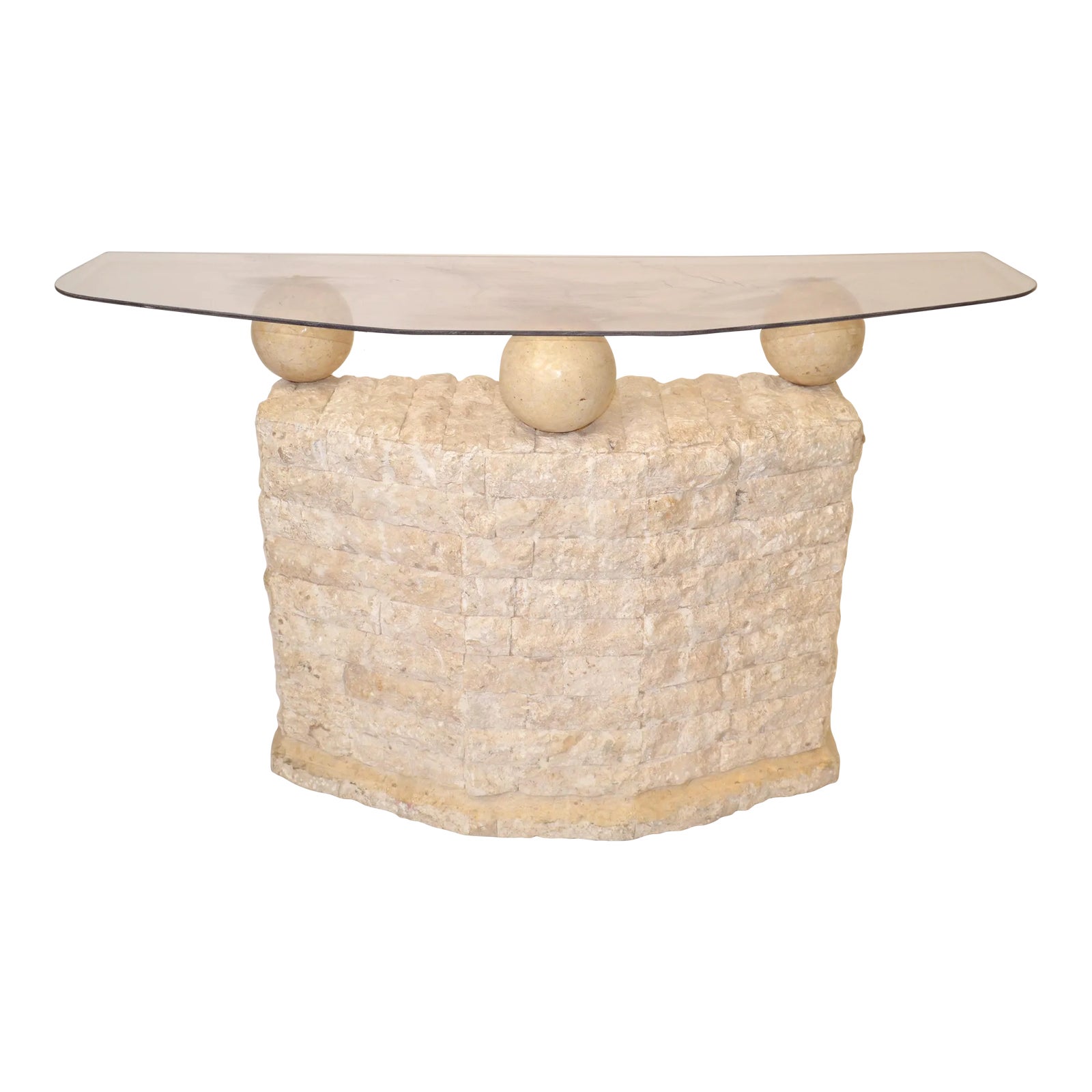 1980s Maitland Smith Style Hand Carved Mactan Stone Console