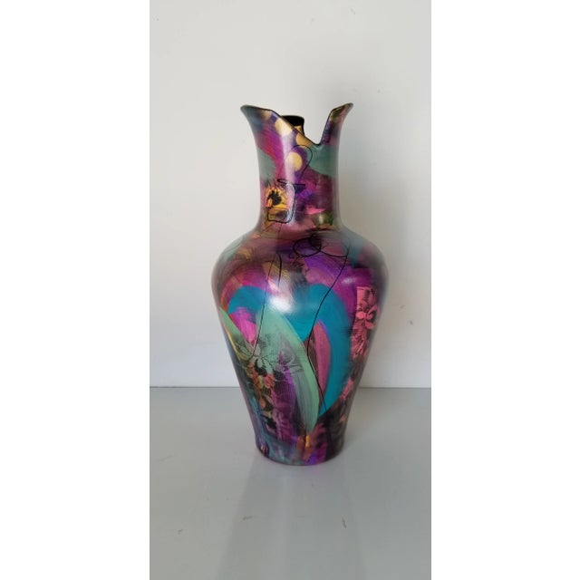 Vintage Abstract Hand Painted Ceramic Vase For Sale - Image 12 of 13
