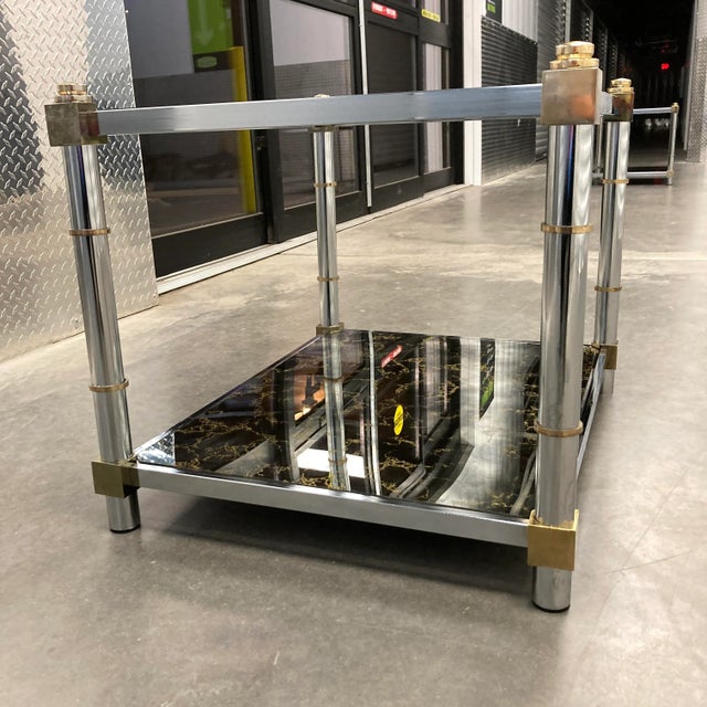 Maison Jansen 1980s Mid-Century Modern Chrome & Brass Tiered Glass End Table For Sale - Image 4 of 13