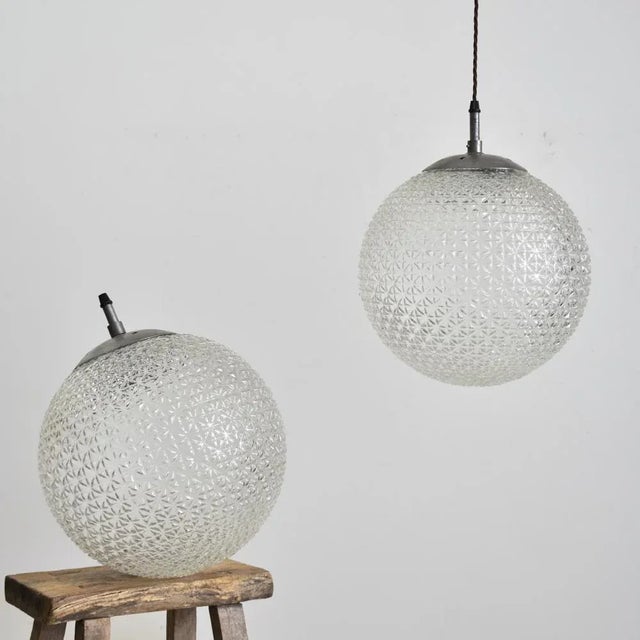 Description Czech Antique Glass Pendant Light Large – B These unique glass pendants were salvaged from a school hall in...