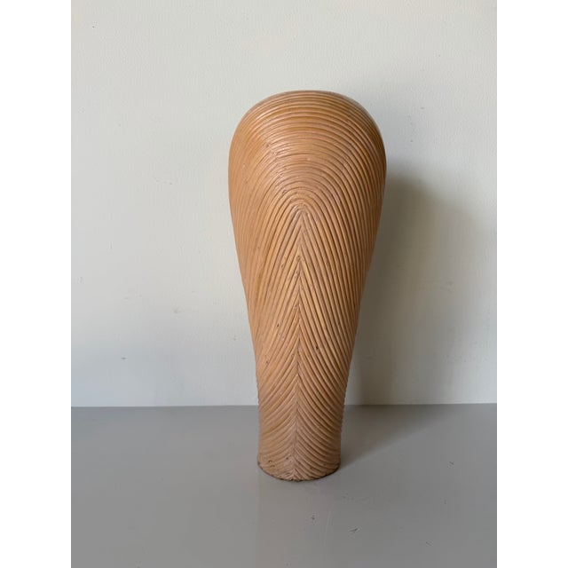 Postmodern 1980’s Vintage Maitland Smith Style Tessellated Stone & Rattan Decorative Vase For Sale - Image 3 of 11