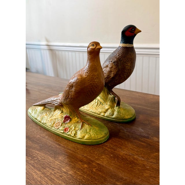 Cabin Large Hand-Painted Pheasant Pair For Sale - Image 3 of 12