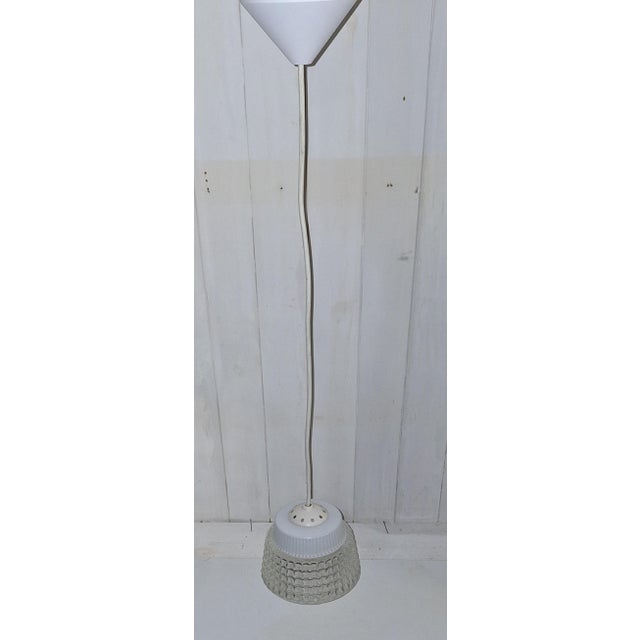 Vintage Ceiling Lamp with White and Clear Patterned Relief Glass Shade, 1970s For Sale - Image 4 of 8