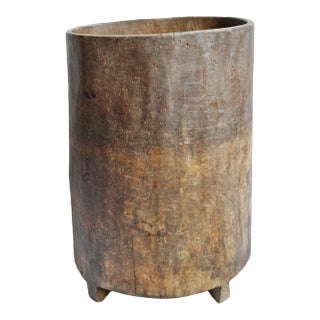 Vintage Large Old Naga Wood Trunk Container Pot For Sale