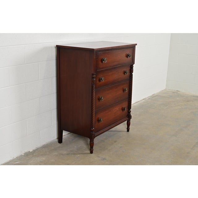 Kindel Furniture Kindel Furniture American Empire Carved Mahogany Four-Drawer Highboy Dresser, Circa 1960s For Sale - Image 4 of 12