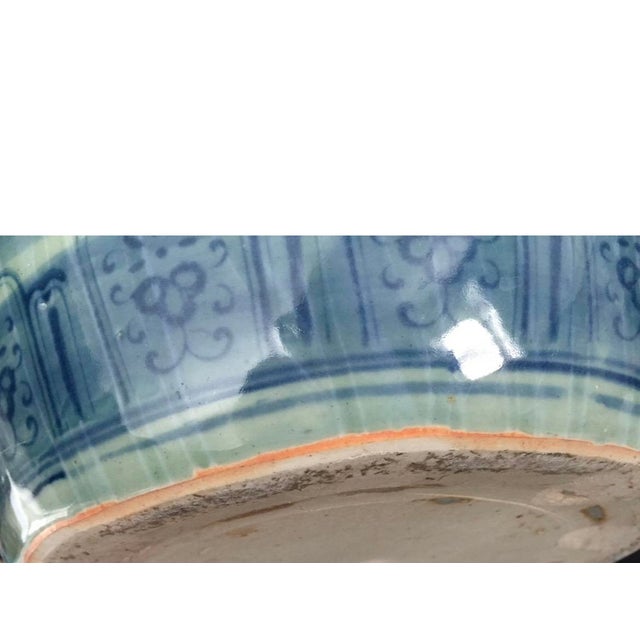 Ink Blue Antique Japanese Blue and White (Sometsuke) Porcelain Hibachi With Applied Inscription For Sale - Image 8 of 18