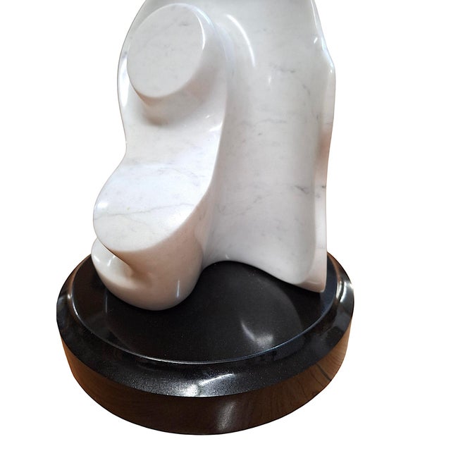 Stone White Marble Tabletop Sculpture on Black Granite Base by Easton For Sale - Image 7 of 11