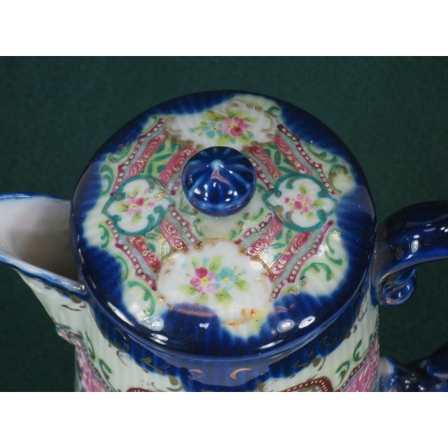 Chocolate Pot Antique Japanese Satsuma Figurine Oriental Pitcher Hand Painted For Sale - Image 10 of 18