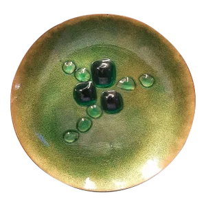 Copper on Enamel Green Plate Dish Signed