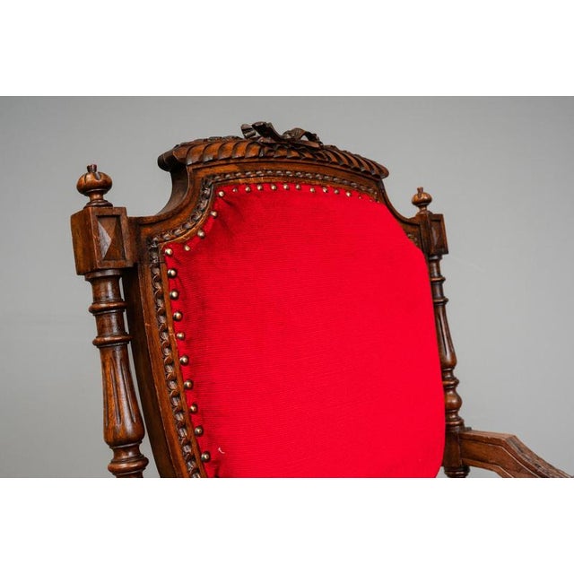 Antique Mahogany Armchair in Red, 1800s For Sale - Image 9 of 17