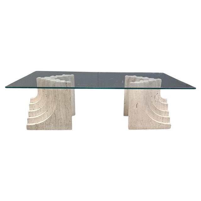Vintage Travertine Coffee Table with Glass by Carlo Scarpa, 1970s For Sale - Image 12 of 12
