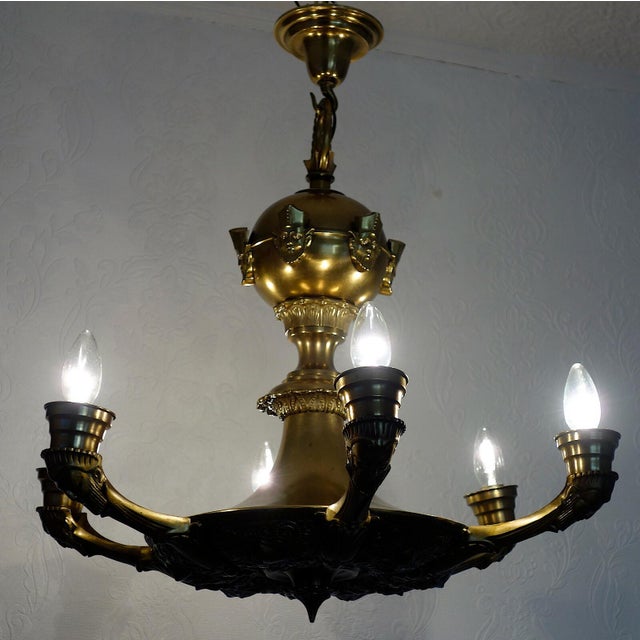 Antique French Brass 6-Light Putti Chandelier, 1940s For Sale - Image 9 of 11
