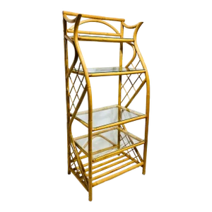 Mid 20th Century Vintage Mid Century Rattan & Glass Etagere Shelf