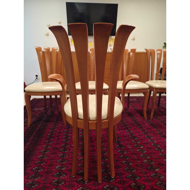 Postmodern A Sibau Set of 8 Post Modern Vintage Italian Sculptural Cherry Wood Dining Chairs For Sale - Image 3 of 8