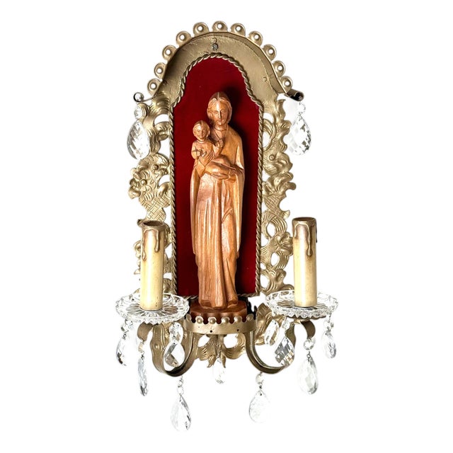 Hollywood Regency Wall Lamp with Mother Mary and Baby Jesus, 1950s For Sale