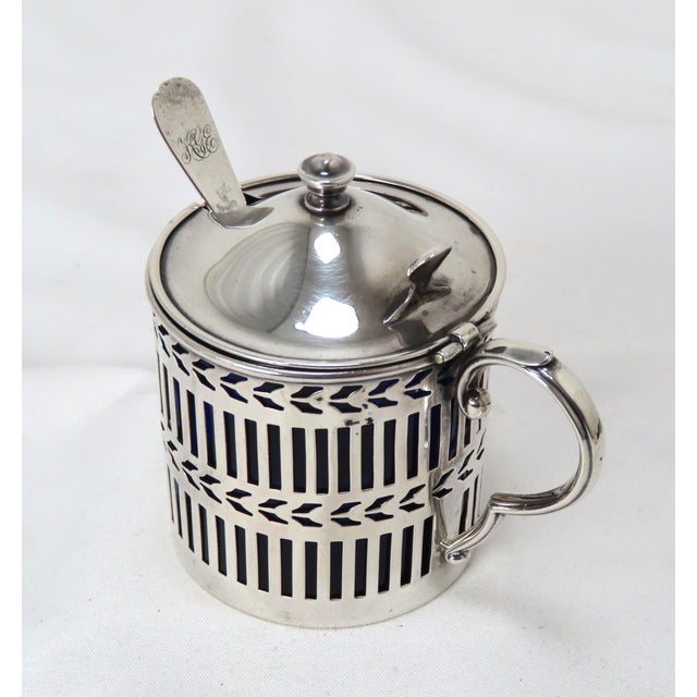 Antique Edwardian Sterling Silver & Cobalt Blue Glass Mustard Pot For Sale - Image 13 of 13