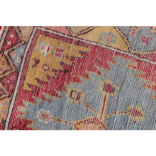 Vintage Turkish Oushak Runner With Bold Gold, Red, and Sky Blue Medallions For Sale - Image 13 of 13