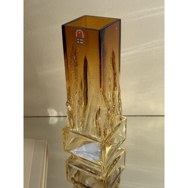 A tall square-sectioned vase from the Liekki ("Flame") series, designed by Eino Wänni for the Finnish glassworks Kumela in...