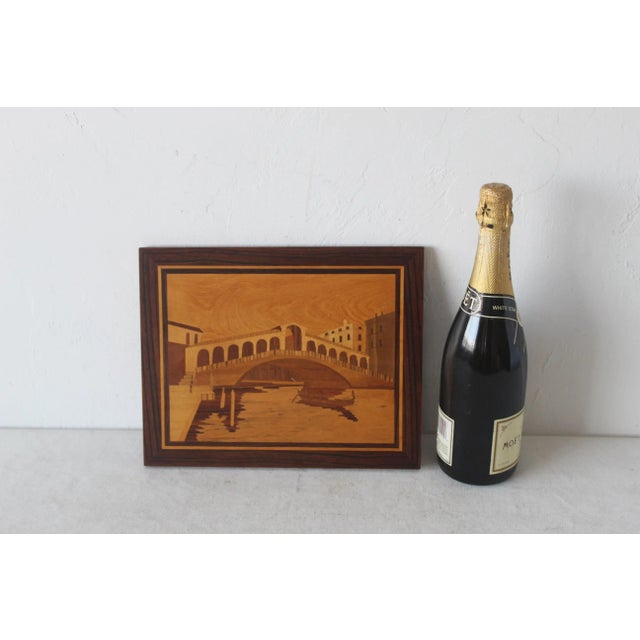 1970s 1970s Vintage Mid Century Sorrento Italy Inlay Picture Marquetry River Bridge Scene For Sale - Image 5 of 8