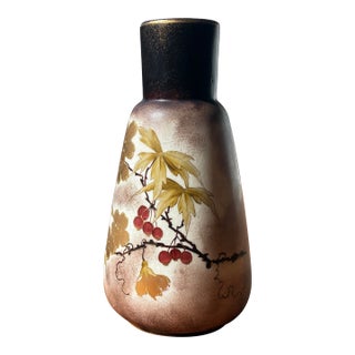Antique Alfred Stellmacher Turn-Teplitz Austrian Art Nouveau Japonisme Floral Gilt Art Pottery Vase, Circa 1880-1894 For Sale