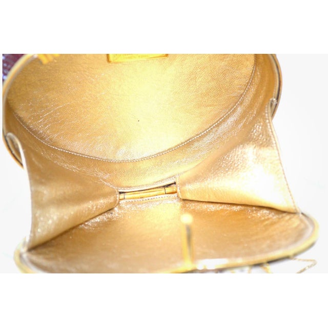 Red Judith Leiber Heart Red Burgundy Crystal Gold Bag Purse Evening Vintage Minaudiere Shoulder Clutch For Sale - Image 8 of 11