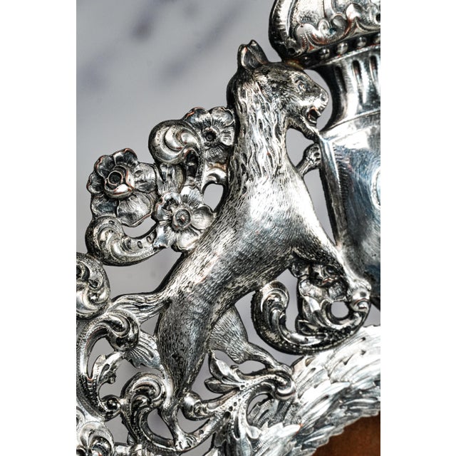 Silver Regal Ornate Repousse Style Antique Silverplate Victorian Photo Picture Frame Lion Royalty Armorial For Sale - Image 8 of 18