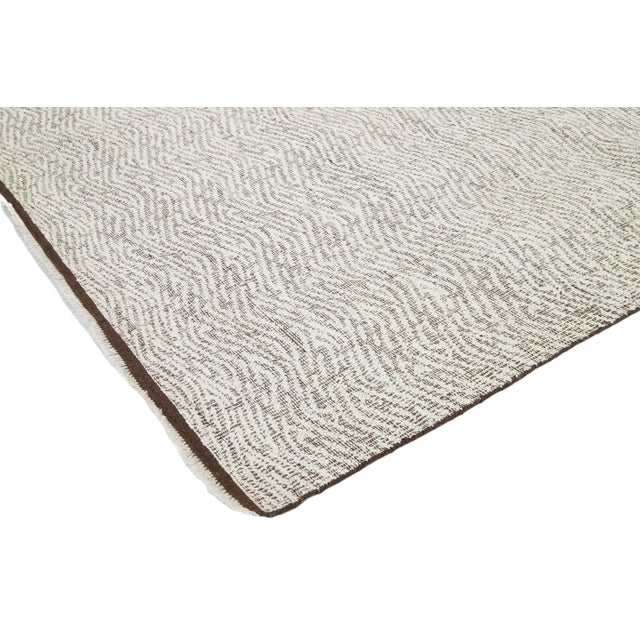 12 X 15 Organic Modern Flatweave Designed Wool Rug in Brown and Ivory For Sale - Image 4 of 11