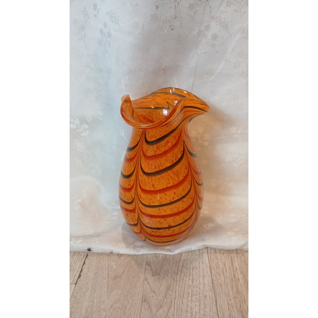 Orange Mid 20th Century Murano Style Cased Art Glass Tiger Stripe Fenicio Vase - 10.5" Tall For Sale - Image 8 of 8