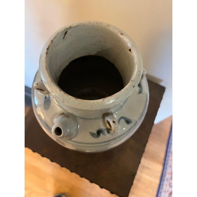 Antique 19th C Korean Style Blue & White Spouted Jar - 8" - 4-Lug Jar For Sale In San Francisco - Image 6 of 9