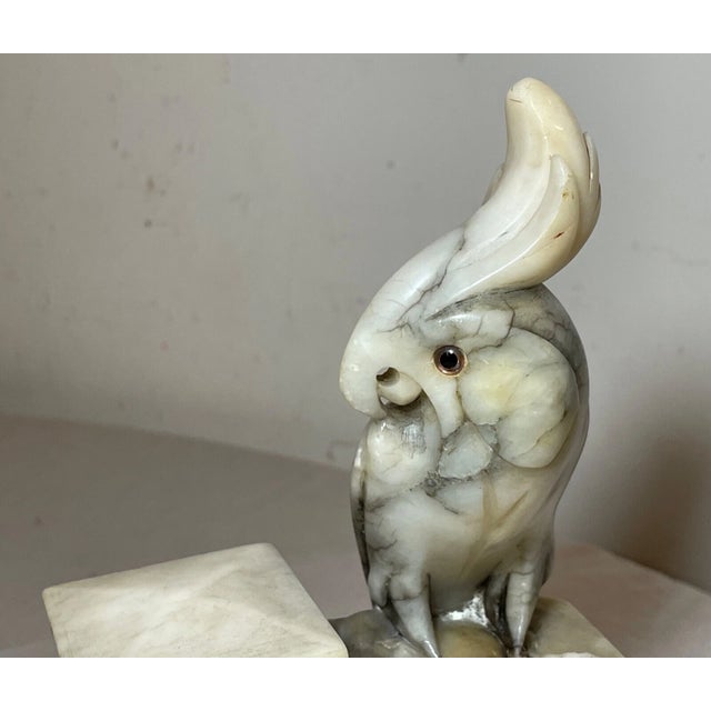 Antique Italian Carved Figural Alabaster Stone Cockatoo Bird Inkwell Sculpture For Sale - Image 14 of 16
