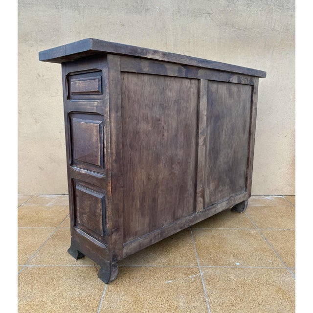 Rustic Spanish Carved Wooden Sideboard, 1980s For Sale - Image 9 of 10