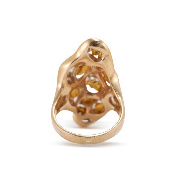 Orocal Genuine Hand Crafted Gold Nugget 14k Yellow Gold Diamond Cocktail Ring, Size 8.5 For Sale In Houston - Image 6 of 8