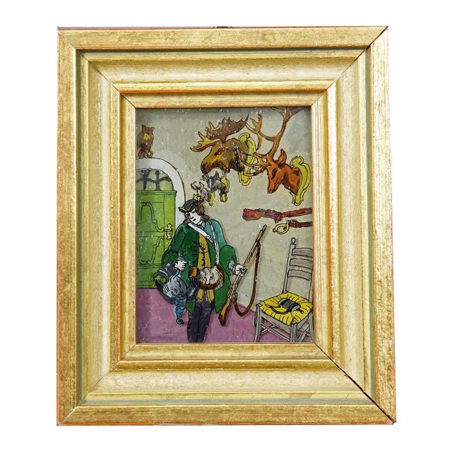 Three Vintage Behind Glass Paintings with Biedermeier Scenes A set of three behind glass paintings depicting scenes from...