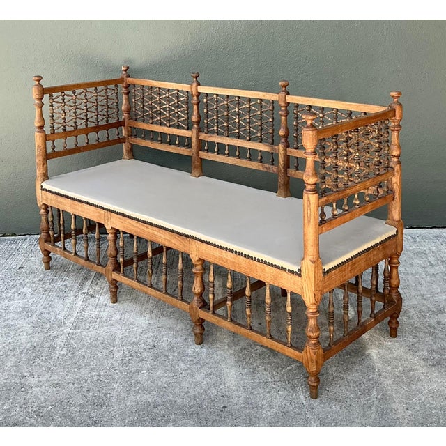 Vintage Carved Wood Spindle Bench For Sale In West Palm - Image 6 of 18