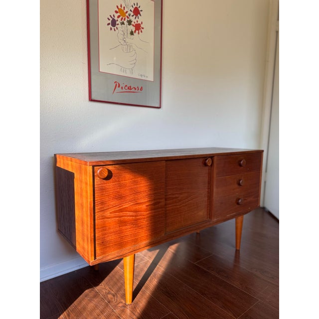 Brown 1960s Mid Century Modern Teak Sideboard With Round Pulls For Sale - Image 8 of 9
