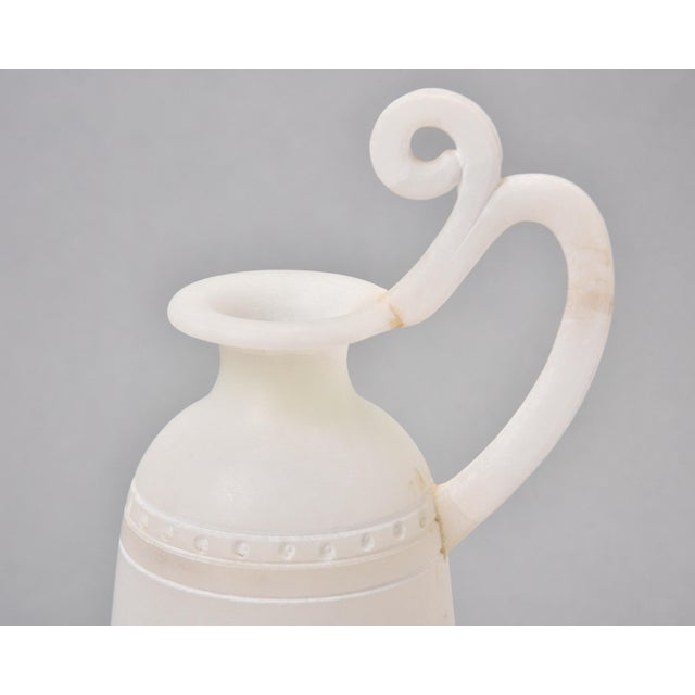New Italian Alabaster Ewer With Etched Bands and Fancy Handle For Sale In Detroit - Image 6 of 10