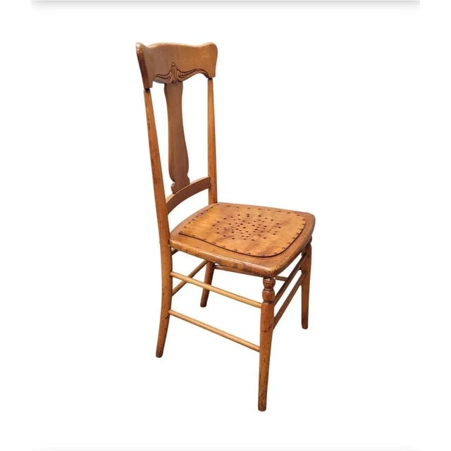 Antique New England T-Back Punch Holes Seat Maple Chair, 1860s For Sale - Image 9 of 12