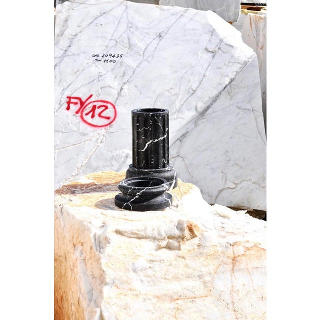 Handmade Column Vase in Satin Black Marquina Marble by Fiammetta V. For Sale - Image 17 of 18