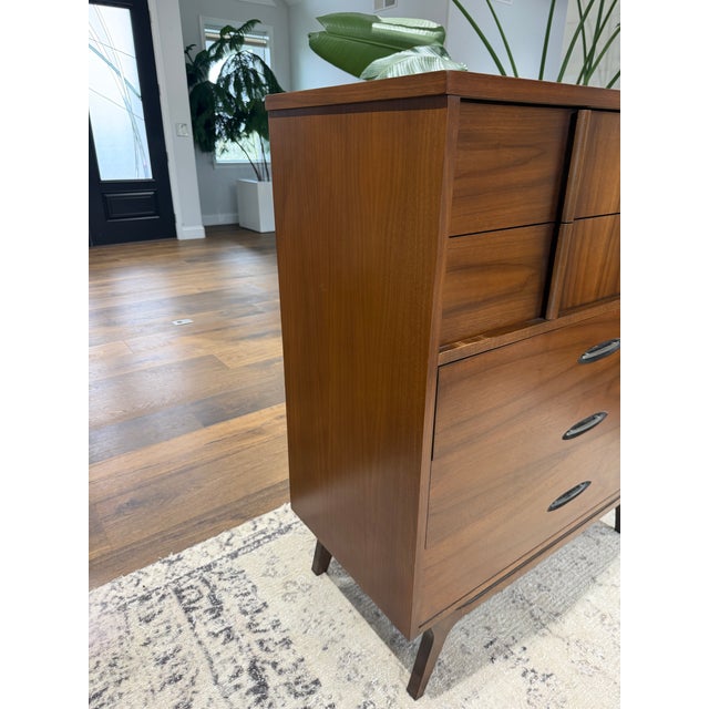 Coffee Mid-Century Modern Walnut Tall Chest / Highboy Dresser – Sculptural Front, 1960s Kent Coffee Style For Sale - Image 8 of 10