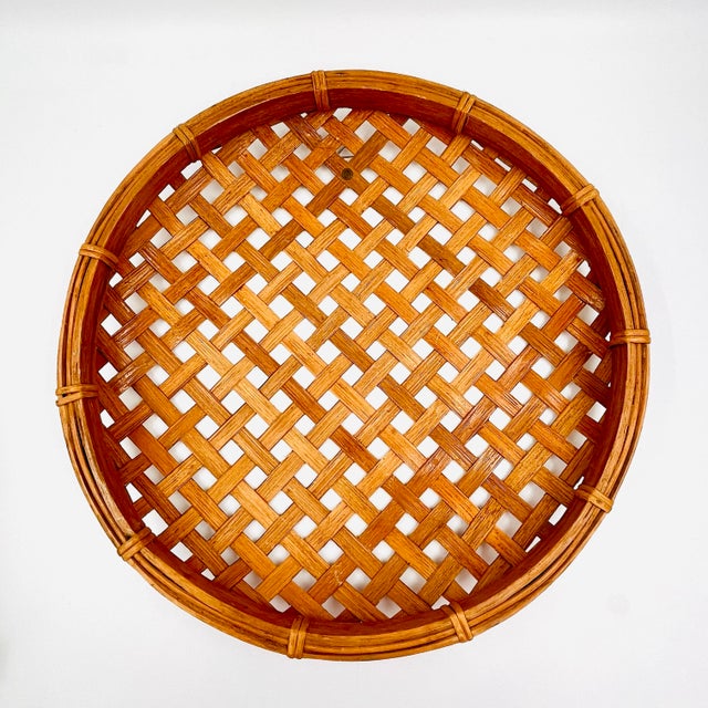 Mid 20th Century Chinoiserie Rattan Wicker Large Herb or Tobacco Drying Basket Tray or Wall Hanging For Sale - Image 11 of 11