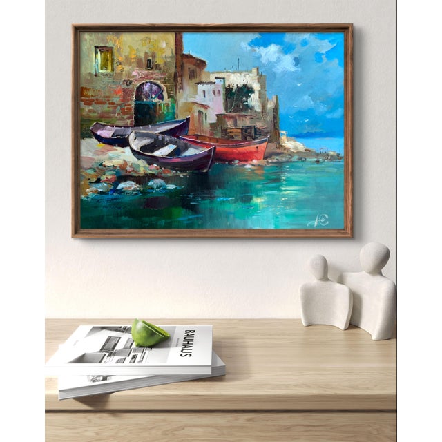 The painting "On the Seashore" vividly captures the timeless charm of a coastal village, where the sea meets human...