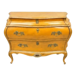 Antique Italian Rococo Orange Painted Bombe Commode Chest of Drawers