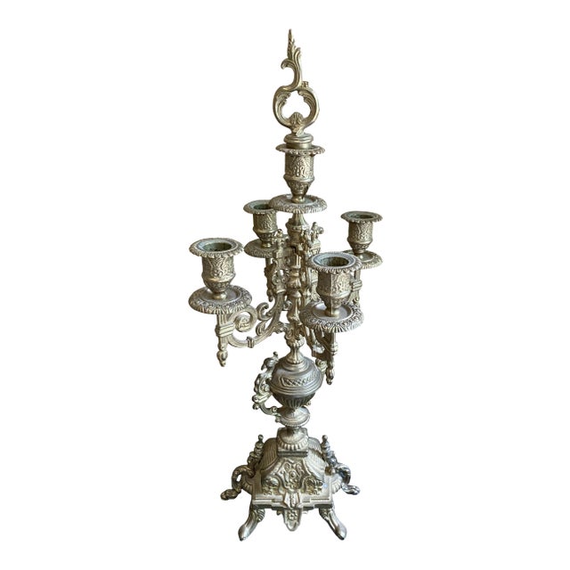 1930s Lions Foot Brass Candelabra For Sale